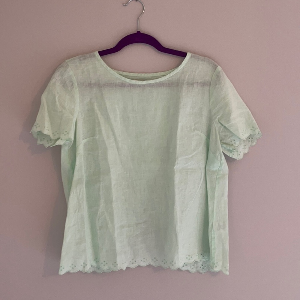 Mint green linen shirt from J Crew